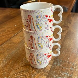 Anthropologie stacking mugs set of 3 Paisley with heart handles